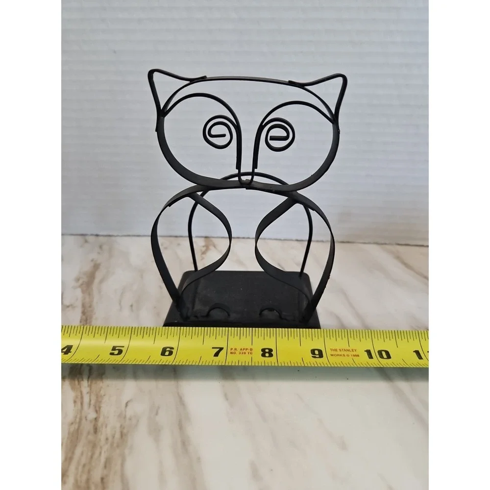 Vtg Matte Black Metal Owl Scroll  Napkin Letter Holder Decor